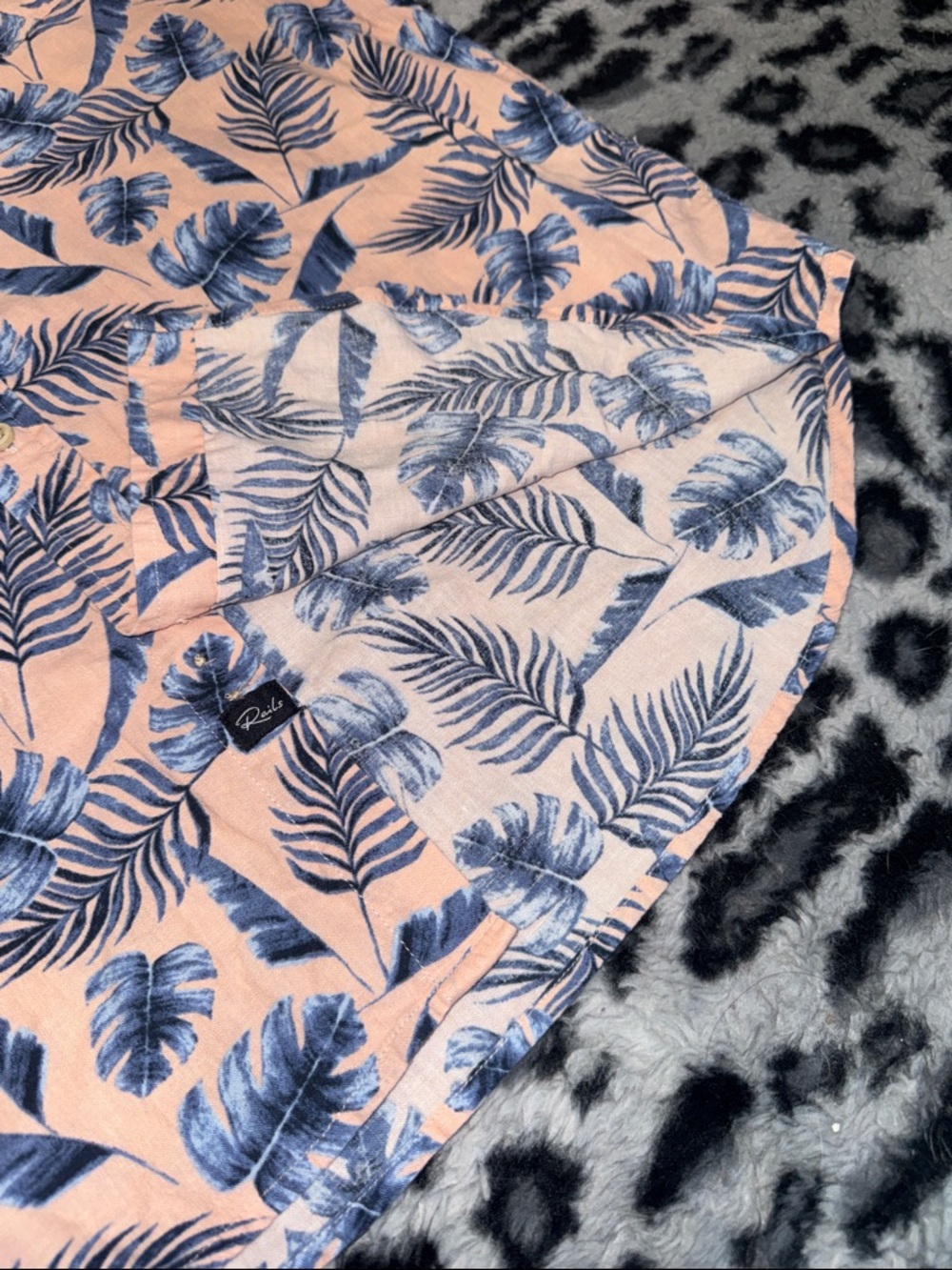 Rails Peach Short Sleeve Button-Down with Blue Leaf Print - Picture 5 of 5